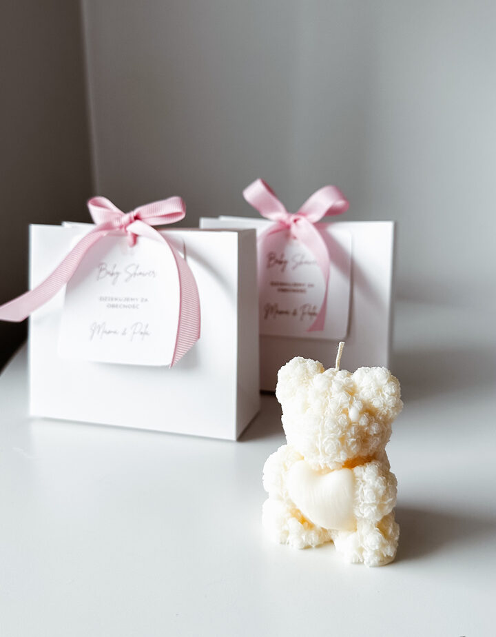 Świeca sojowa miś, podziękowanie dla gości, chrzest, baby shower, urodziny, ślub,